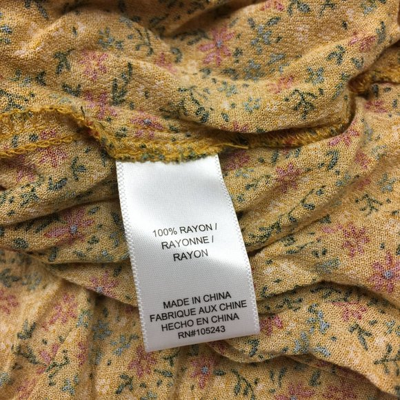 Studio B By Bobeau Peplum Blouse Top XL Womans Yellow Floral Smocked Square Neck - Picture 10 of 14